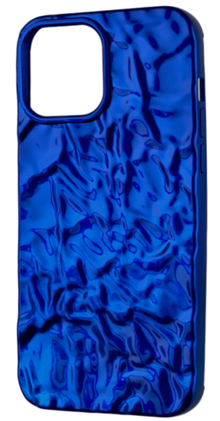 Bold and vibrant blue iPhone case with a glossy, deeply textured finish, standing out on a dark background