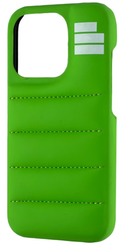 Lush and soft The Püff Case green iPhone case with a sleek quilted pattern, this is The Puffer Case for iphone, png, webp, puff